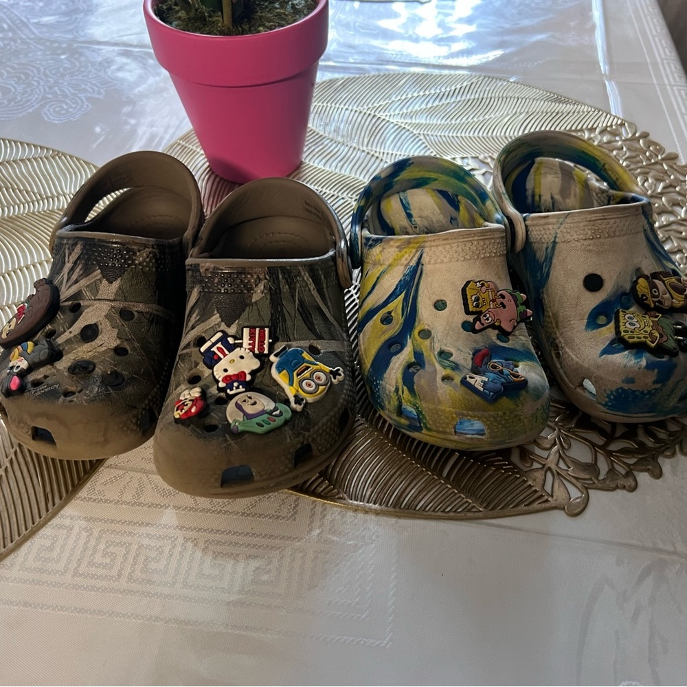 CROCS Black and Blue Slippers with Classic Clog Shape and Ventilation Holes